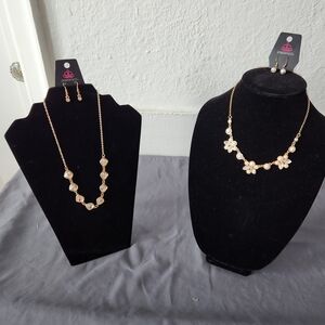 Paparazzi Gold Necklace Set with Cream Floral Accents